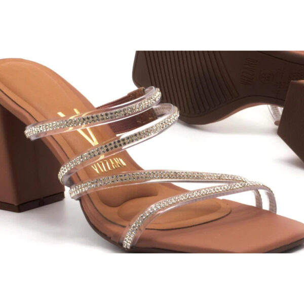 Tamanco Vizzano Salto Bloco Tiras Vinil Strass Feminino – Nude - Imagem 2