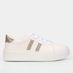 Tênis Vizzano Flatform Strass Feminino – Branco + dourado