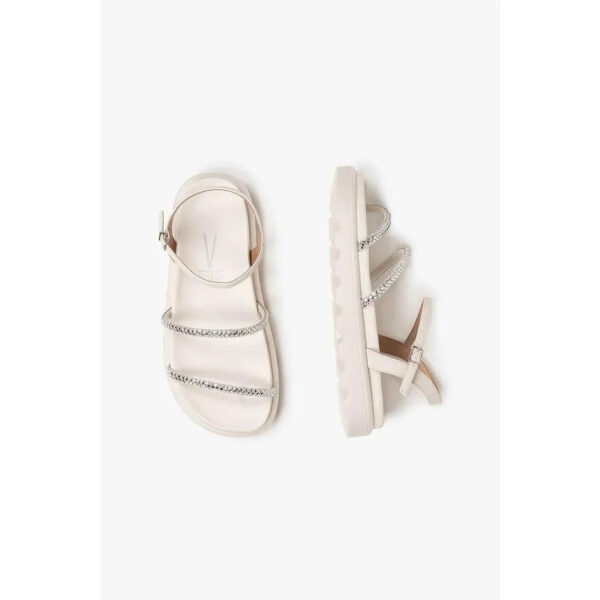 Sandália Rasteira Papete Feminina Strass Brilho Flat Tratorada Confortável – Off White - Imagem 3